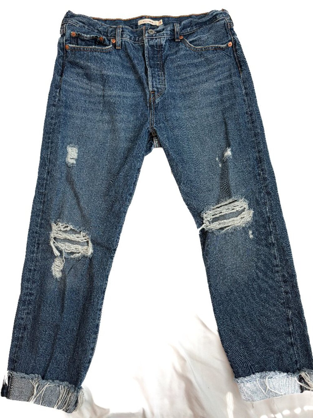 Levi's Wedgie Straight Distressed High Rise Jeans Size 32 NWOT Button Fly
